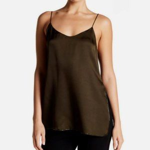 Theory Sleeveless Silk Tank - Vine Green with bead detailing (Size: Small)